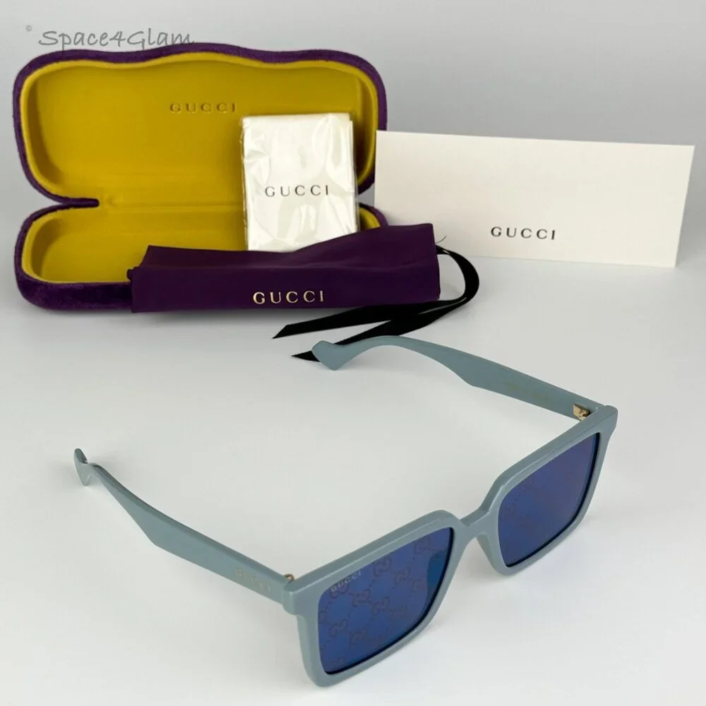 NEW Gucci GG1540S 003 Light Blue Violet Logo Mirrored Men Square Sunglasses